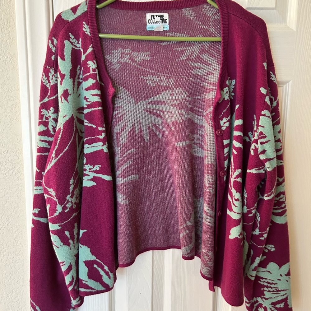 Floral Knit Cardigan in Pink and Green